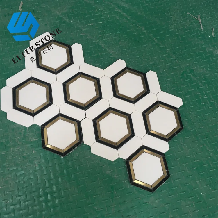 Nero marquina marble aristone marble black and white hexagon marble mosaic tile