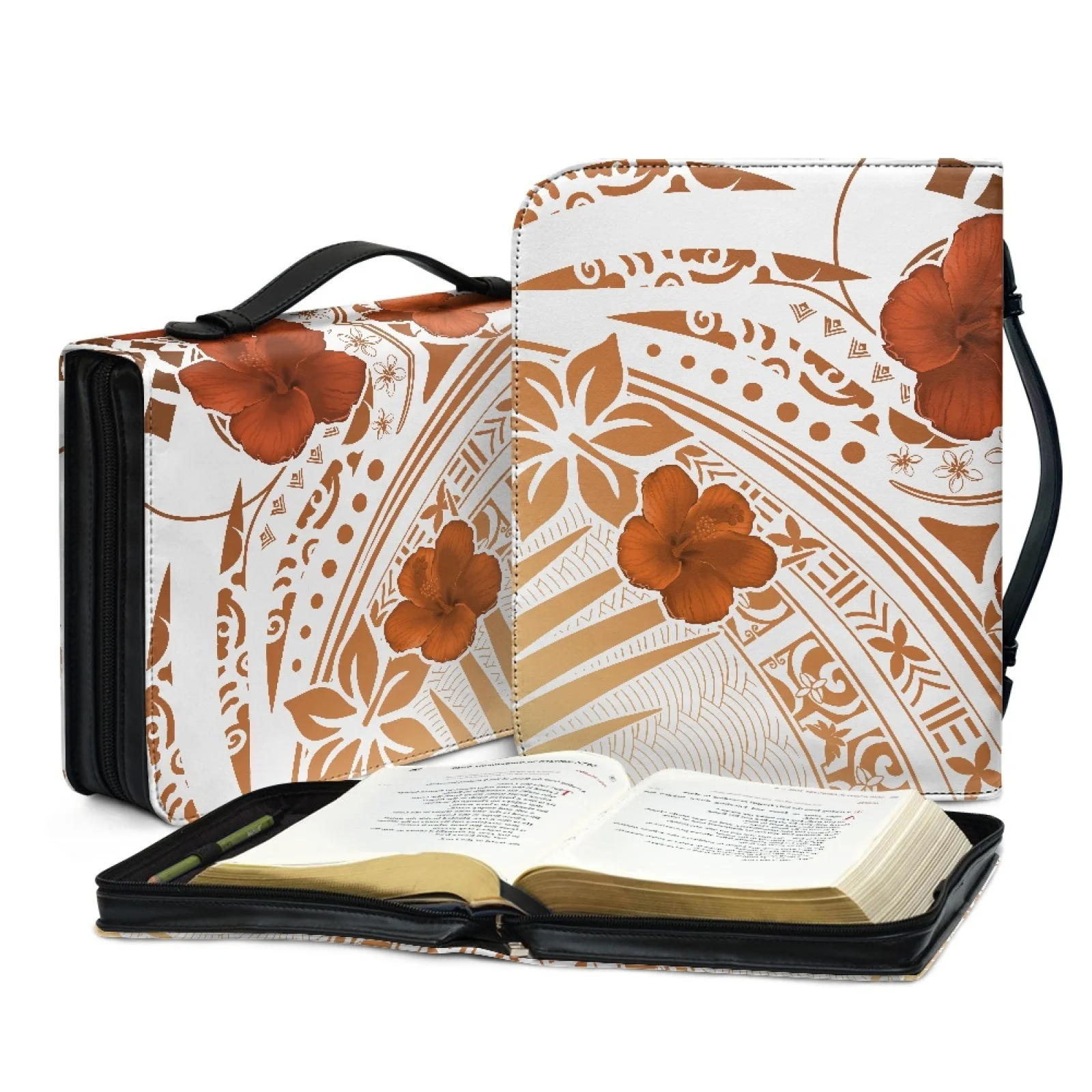 Latest Design polynesian samoa Tribal Design High luxury Leather Bible Cover with Zipper Bible Case Durable Bible Case
