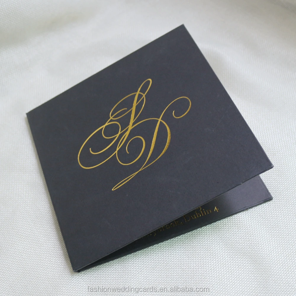 Bespoke Black and Gold Square Hardcover Wedding Invitation Card with Pocket Inside and custom hardcover wedding cards