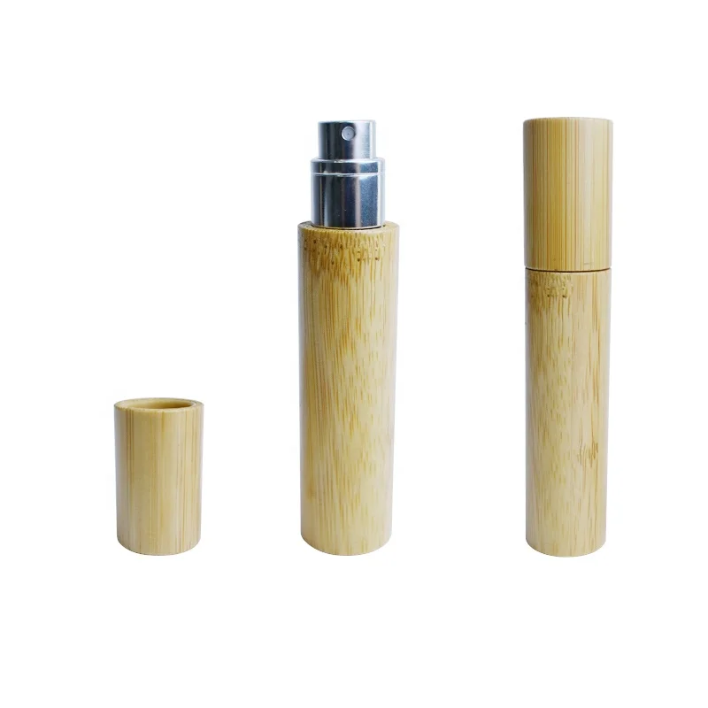custom empty oil spray bottle refillable 12ml luxury bamboo glass perfume bottle packaging