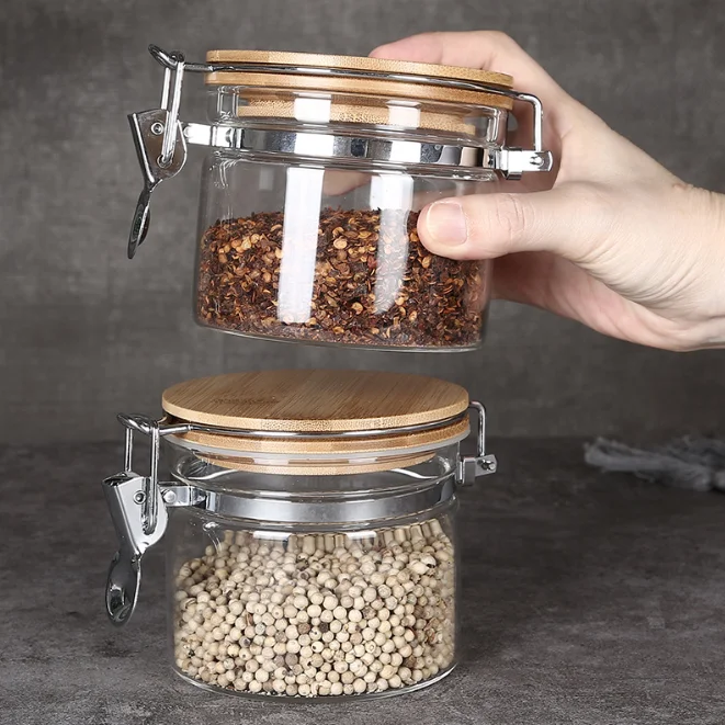 NEWRAY High Borosilicate Food Containers with Airtight Clamp Lids for Pasta Cookies Nuts Coffee Beans Cereal for Kitchen