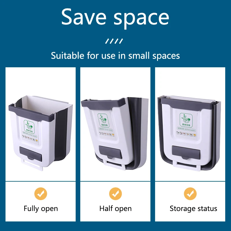 2022 Folding Garbage Can Wall Mounted Collapsible Foldable Kitchen Hanging Trash Bin Basurero Plegable