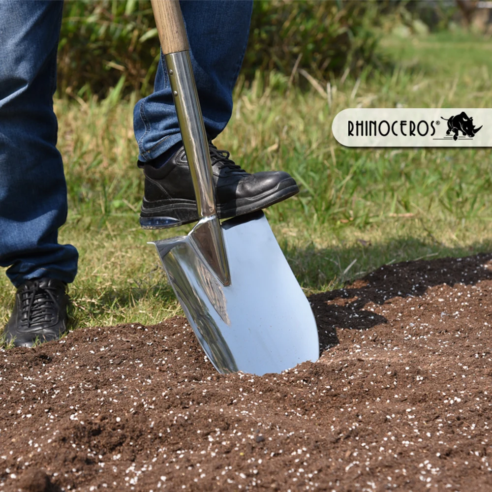 Professional Garden Trenching Tool Wooden Handle Spade Ash Stainless Steel Round Point Shovel