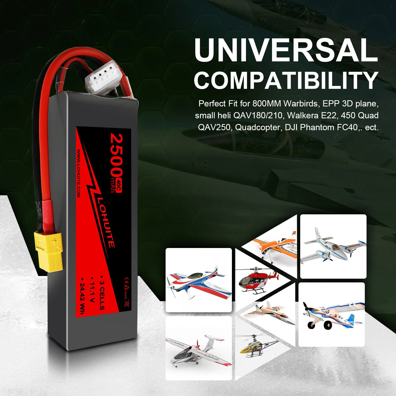 11.1V 3s  Airsoft Battery 2500mAh Rechargeable RC Hobby LiPo Battery Mini Tamiya Plug