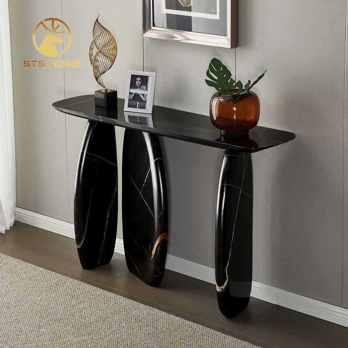 Marble console table against the wall hallway entryway bar entrance table modern light luxury living room design