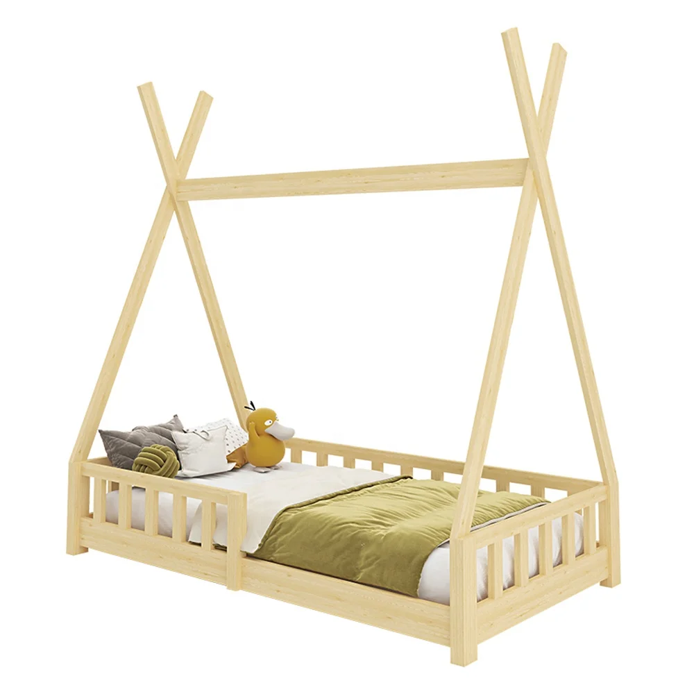 Bedroom furniture wooden children kids floor frame beds, floor house bed for kids