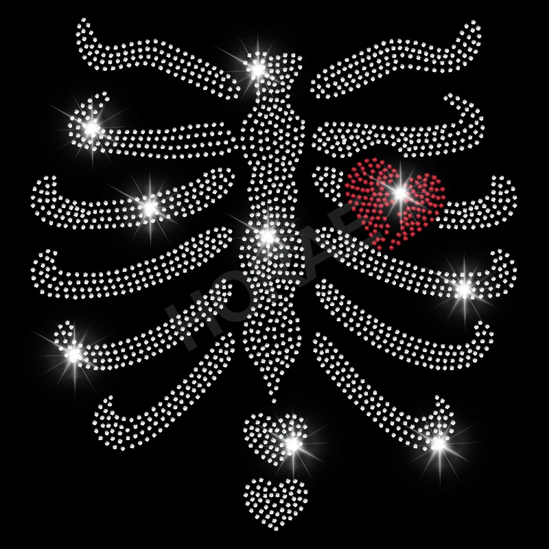 Punk Rock Style Hotfix Bling Wings Skull Skeleton Crystal Diamond Pattern Motif Rhinestone Transfer