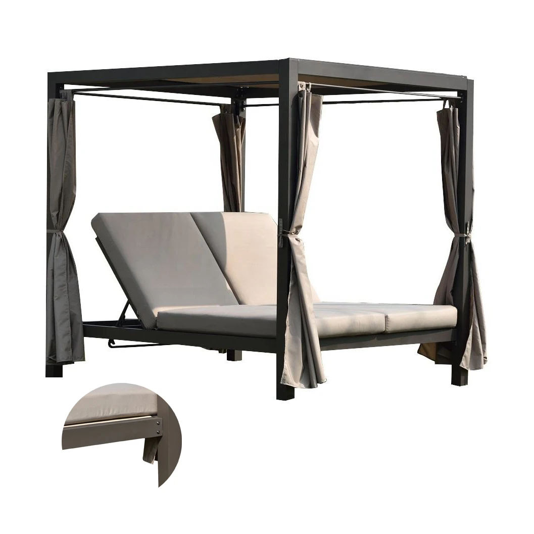 Luxury arden furniture outdoor Renaissance Curtained Canopy Patio Sunbed Waterproof Fabric Rust Resistant Metal Frame Sunbed