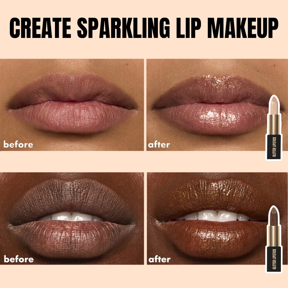 OEM Vegan Cruelty Free Vanilla Scented  Lipstick For Girls Makeup Shimmer Finish Long Last Nourishing Gold Glitter Lipstick