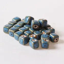 CC1822 Vintage Square Ceramic Beads, Handmade Pottery, Porcelain Beads for Jewellery Making