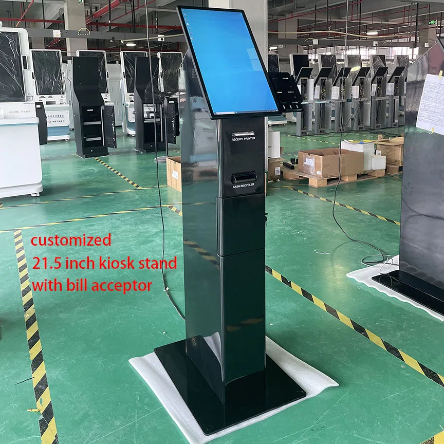21.5/18.5 Inch Order Kiosk Self Checkout Machine Printer QR Scanner Passbook Reader Cash Payment Self Check-in kiosk In Hotel