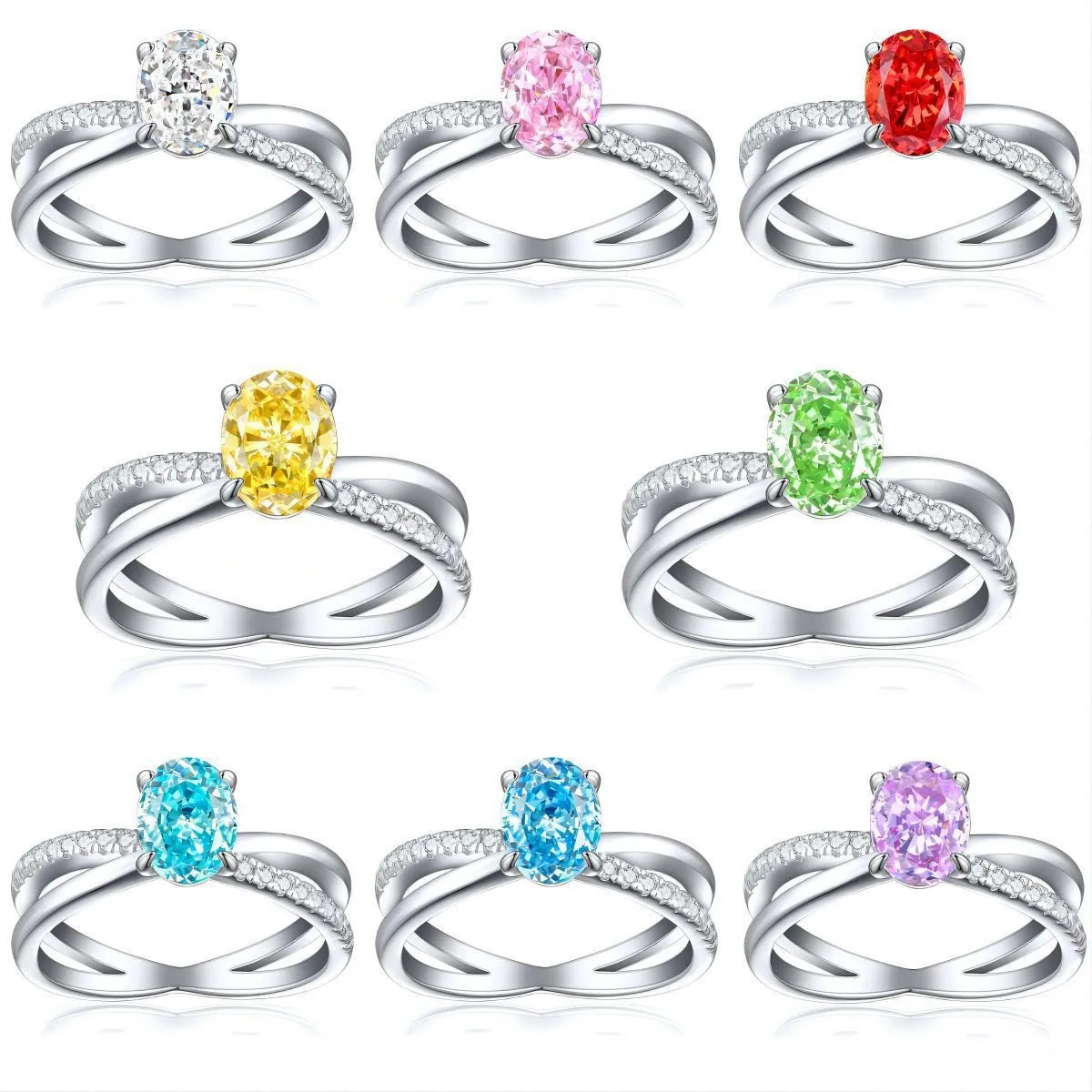 Luxury Fine Jewellery 8a Cubic Zirconia 925 Sterling Silver Women Simple Colored Ring Jewelry Lady Rhodium 18k Gold Plated