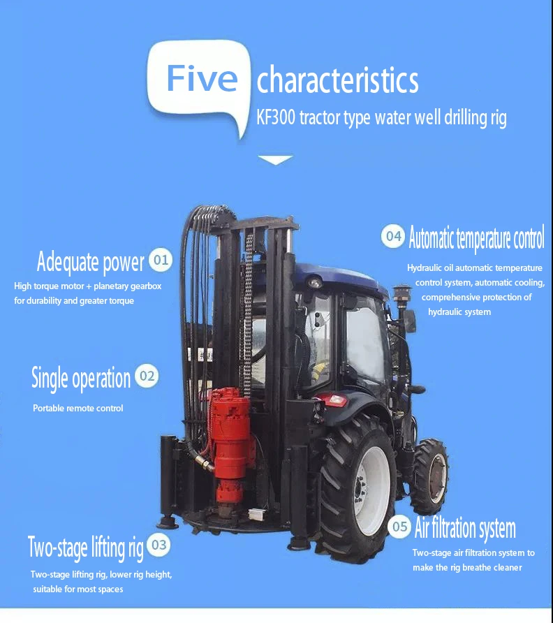 Farm Irrigation Hydraulic Water Well Drilling Rig Machine Kf-300