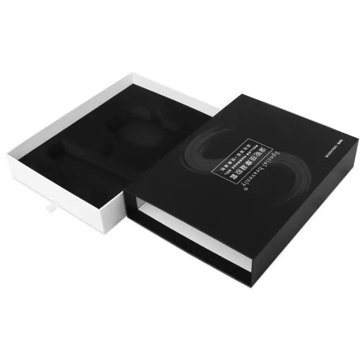 
Custom cardboard black and white color drawer boxes packaging paper drawer storage gift box with foam 