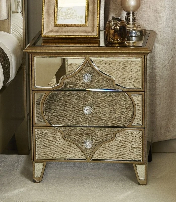 Contemporary Luxury Minimalist Visonnaire Mirrored Bedside Cabinet Night Stand