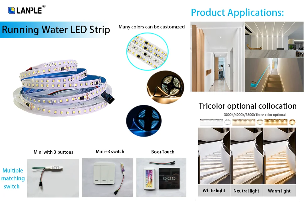 Custom LED flexible strip flashing lights smd2835 running water white chasing led strips