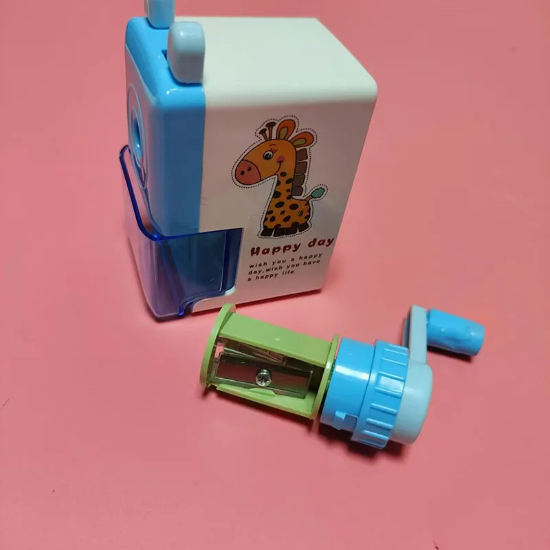 Cartoon Pencil Sharpener Hand-Cranked Pencil Sharpener in Box Creative and Labor-Saving Single-Hole Pencil Sharpener