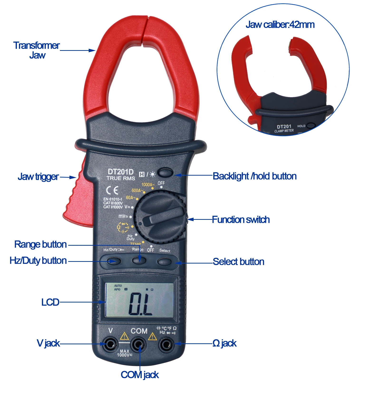 True RMS Clamp meter Auto range DT201D duty cycle frequency temperature capacitance test