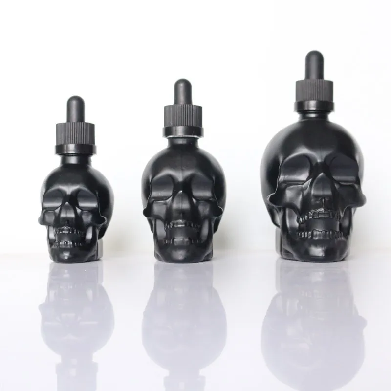 30ml 60ml 120ml Matte Black Skull Shape Glass Bottle Essential Oil Glass Dropper Bottle With Childproof Cap