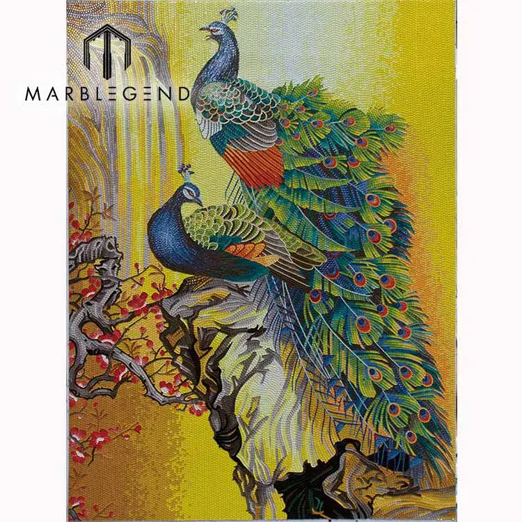 Decorative Artistic Mosaic tiles Background Mural Wall pattern Peacock Mosaic Tile