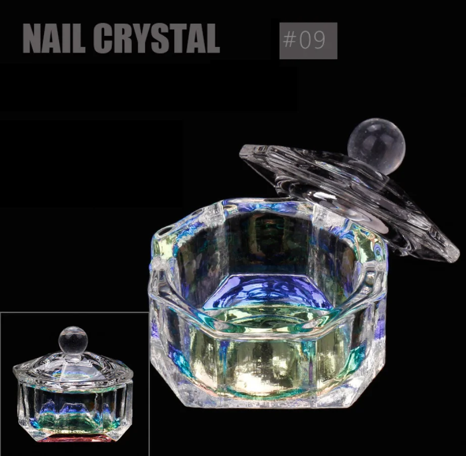 New AB Color Crystal Cup Nail Art Crystal Glass Cup with Lid Color-plated crystal Cup Colorful for Wash pen Storage Nail Tool