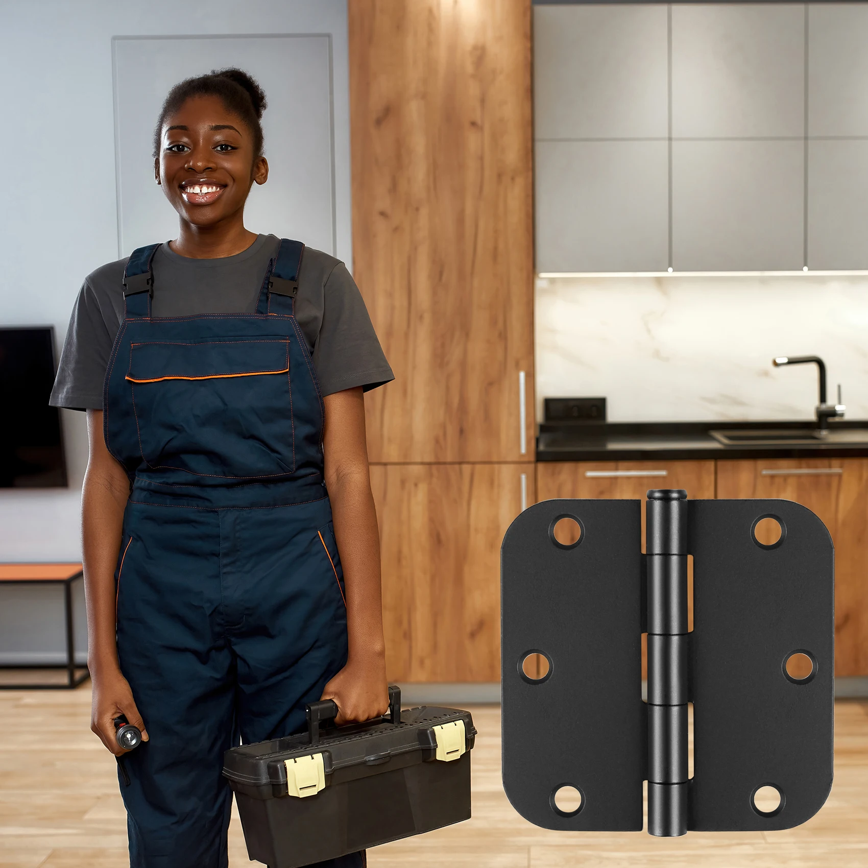 Популярный американский шарнир, закругленные углы 3,5 дюйма x 3,5 дюйма 5/8 дюйма, Плоские Железные петли с радиусом для дверей шкафов, матовый черный