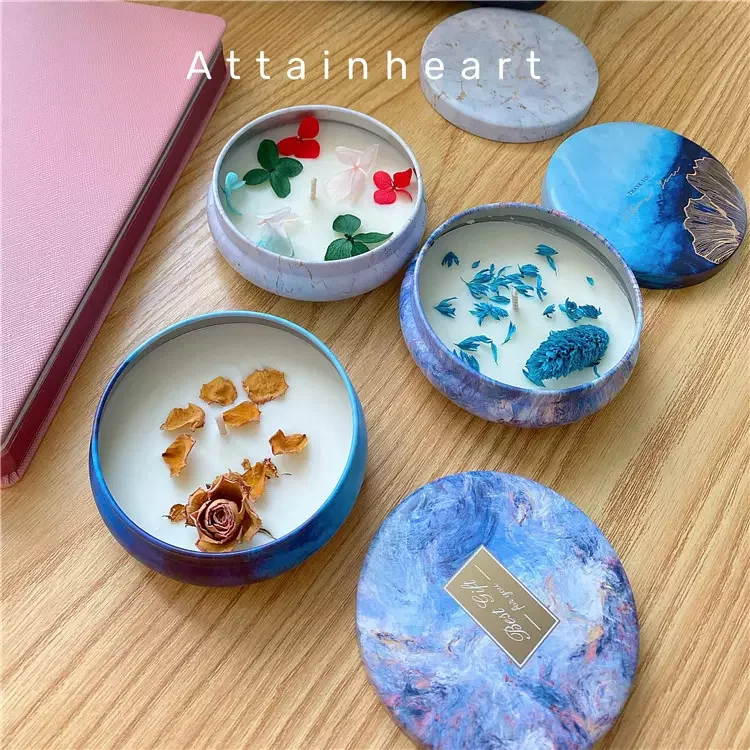 Floral Plant Wax Iron Mouth Fragrance Candle Diy Soybean Wax Tin Can Dry Flower Fragrance Candle