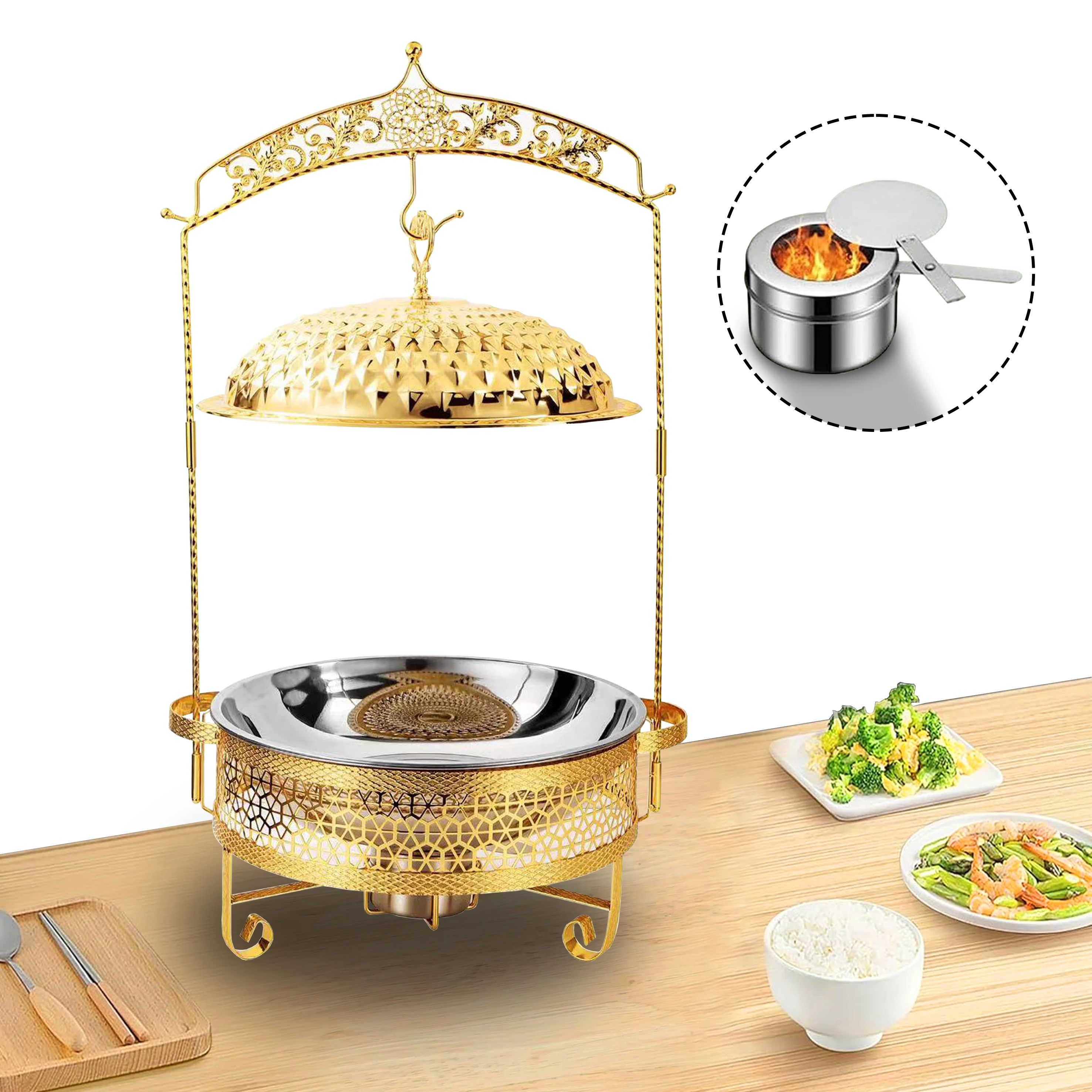 YITIAN Cookware Factory Stainless Steel golden chafing Dish Buffet Set Food Warmer Roll Top Buffet Stove