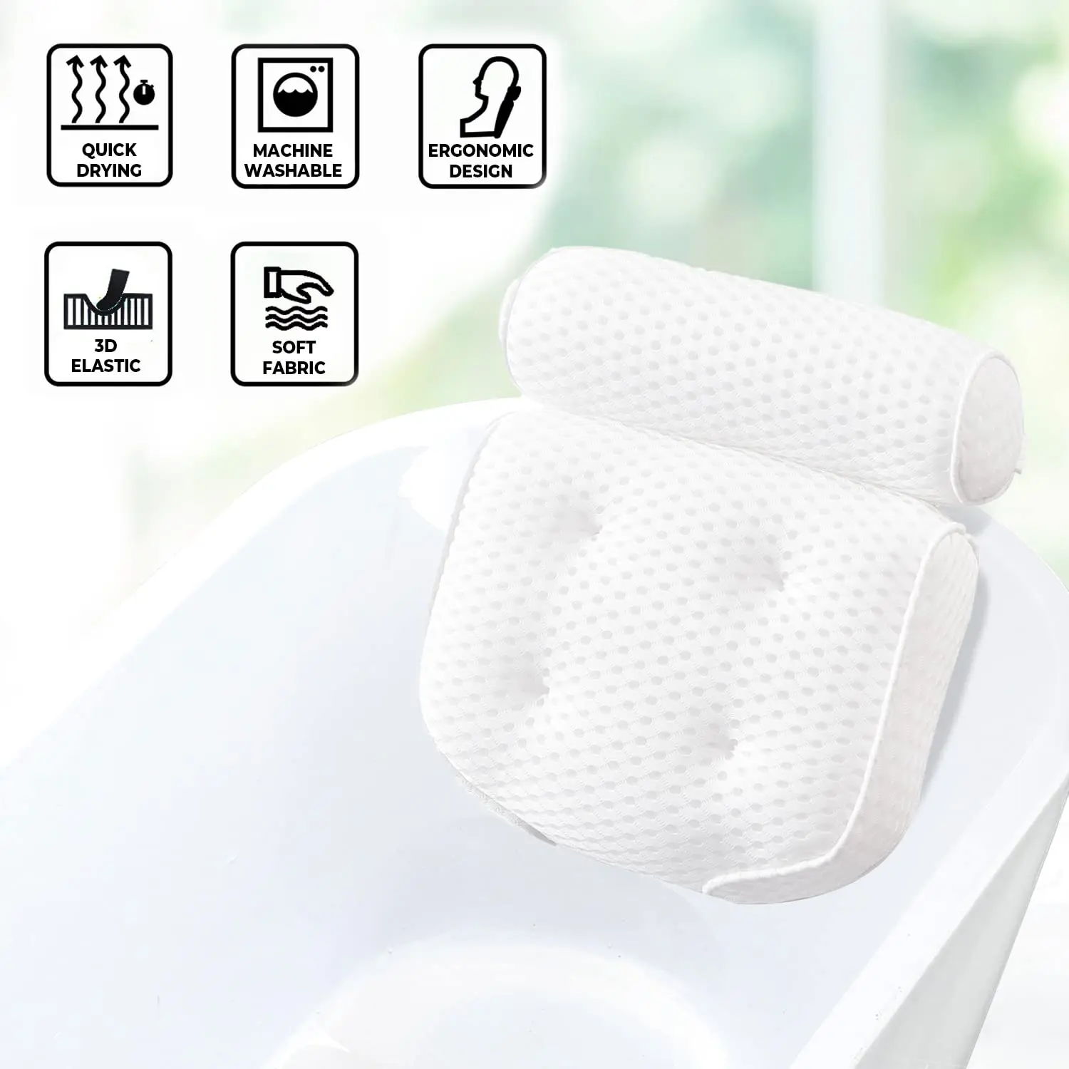 Custom logo Bathtub Pillow Headrest Bath Pillows for Tub Neck and Back Support with Non Slip Suction Cups Spa Bath Cushion