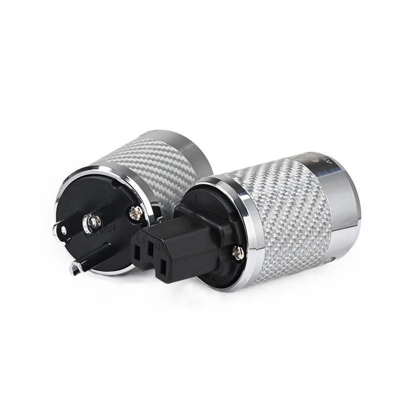 HIFI DIY Power Connector ATAUDIO Carbon Fiber Rhodium Plated Power Electrical Plug Male Female US EU Standard Grounding Adapter