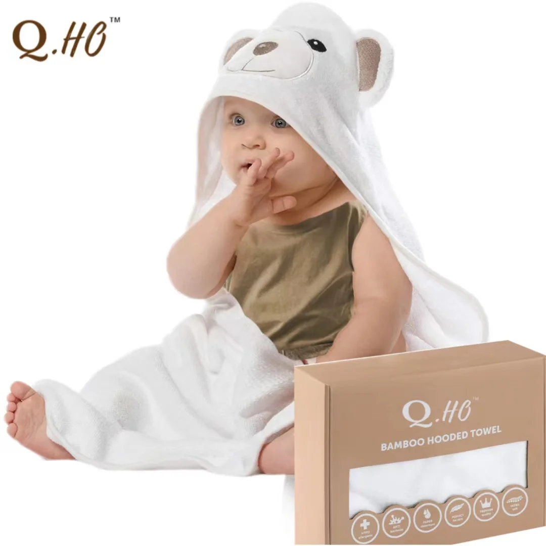 Factory best selling embroidery cute pattern bamboo fiber baby hooded bath towel