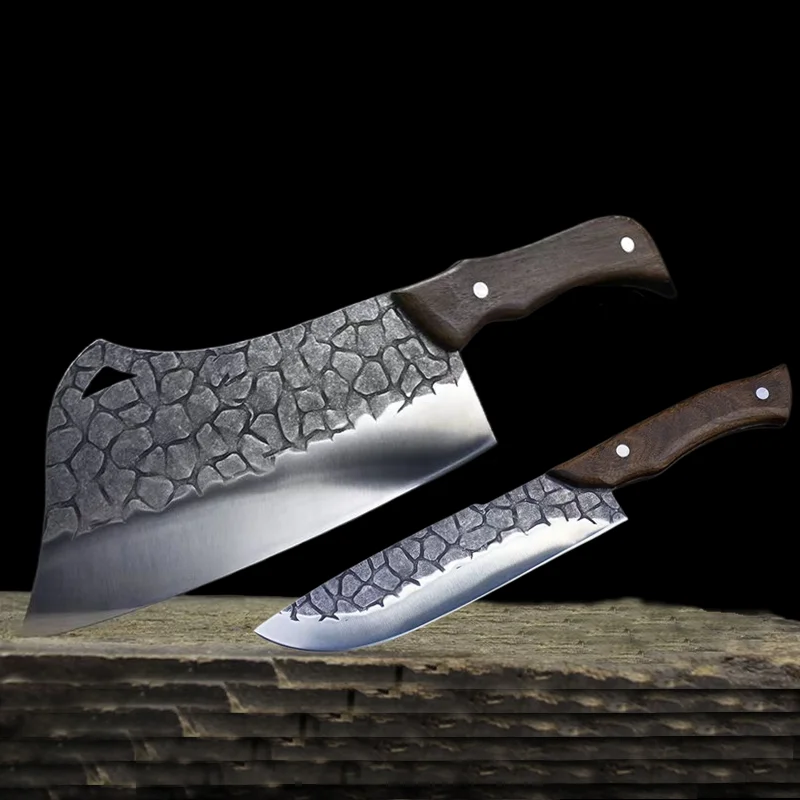 Chinese Longquan Kitchen Knife 2-piece Set Combination Forged Stone Pattern Slicing Cooking Kitchen Tools
