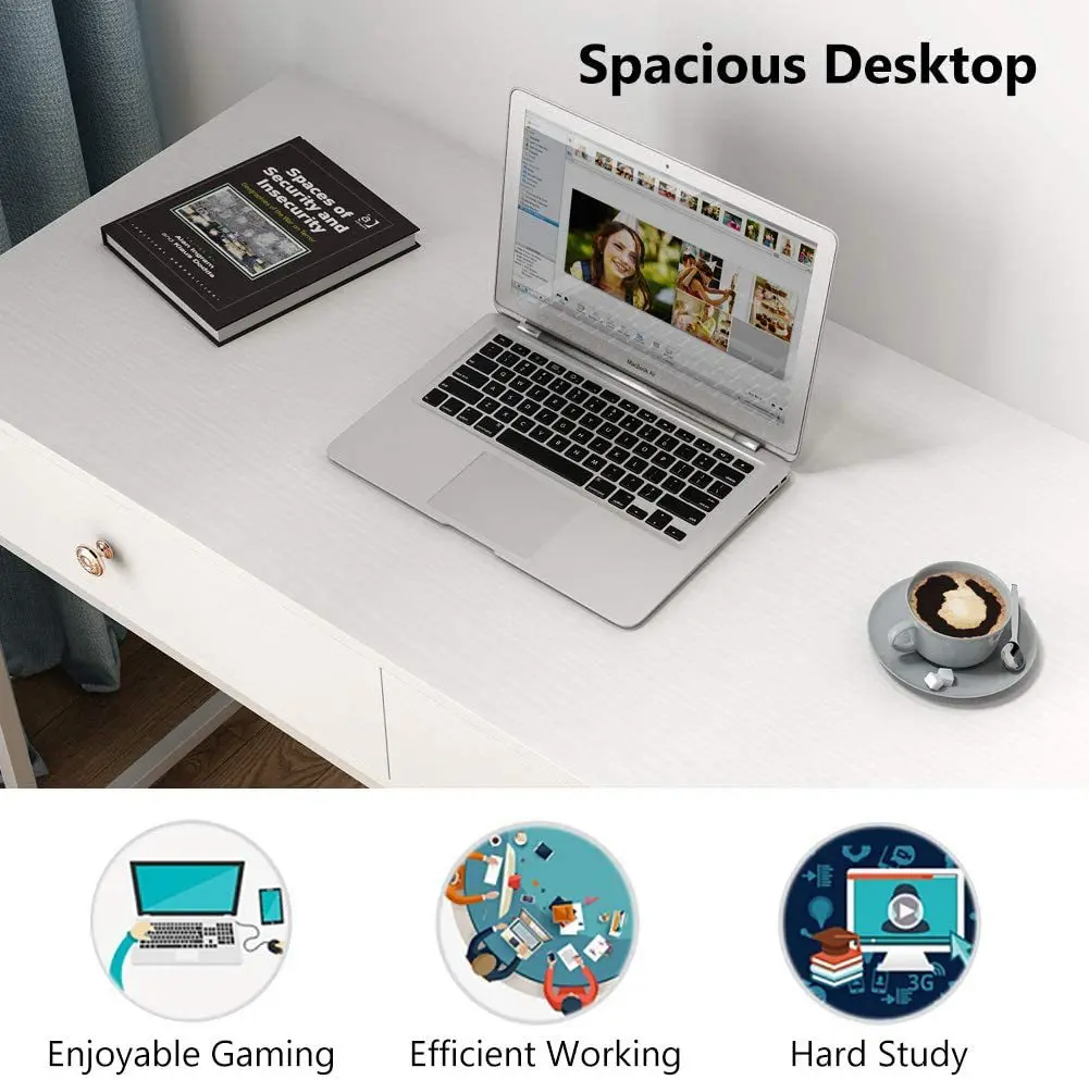 Home Office Wood Corner Metal Desktop Computer Desk with Two Drawers