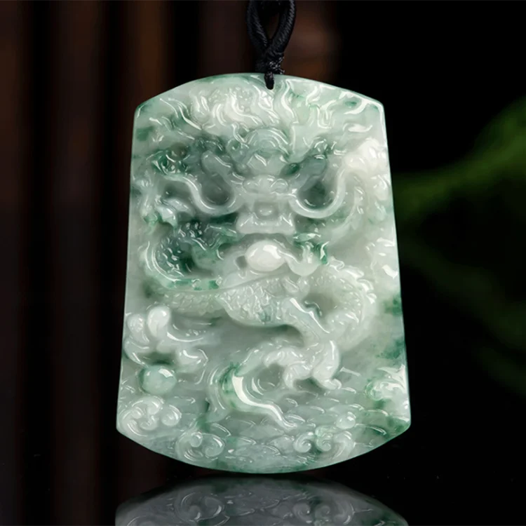 Myanmar A Goods Jadeite Floating Flower Dragon Brand Jade Necklace Pendant Zodiac Dragon Ice Seed Pendant For Men And Women