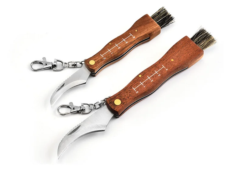 Wooden handle Mushroom knife with hairbrush Accept Customized Logo