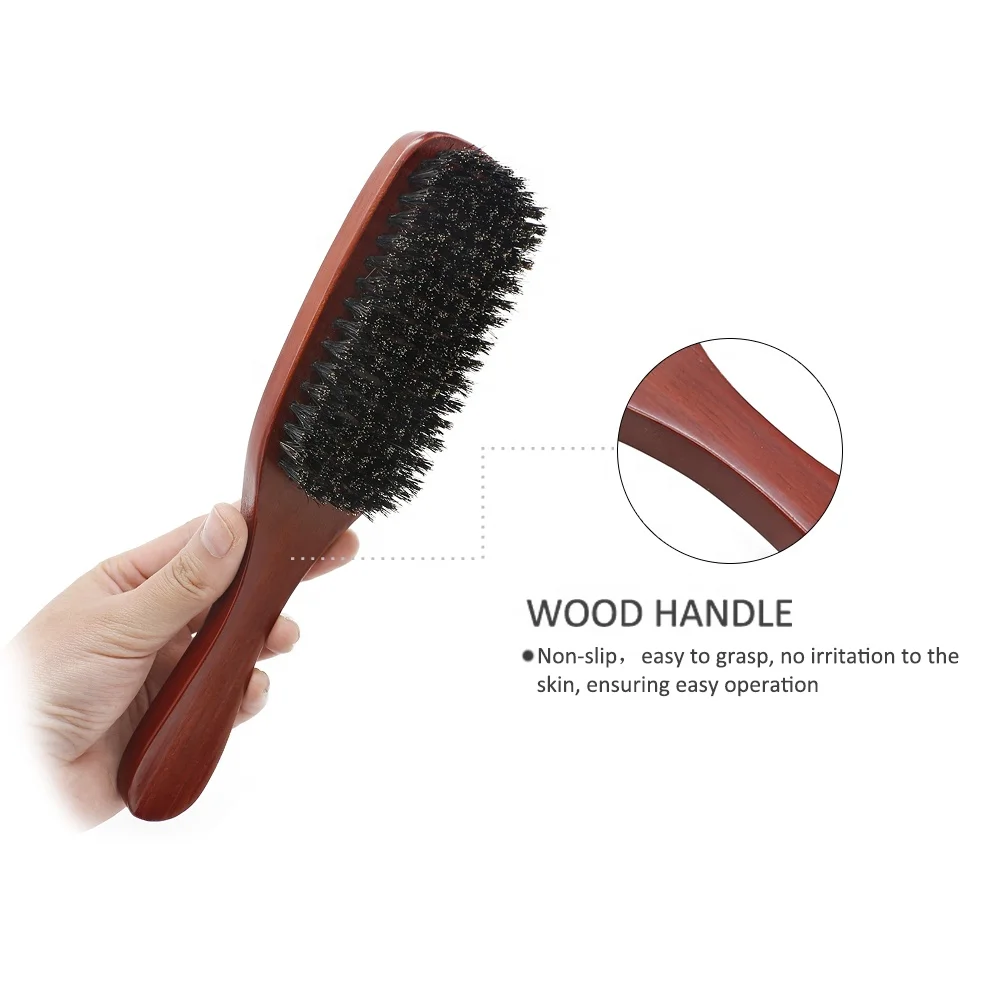 Factory Wholesale Brown Boar Bristle Beard Brush Private Label Wooden Handle Beard Oil Brush for Men