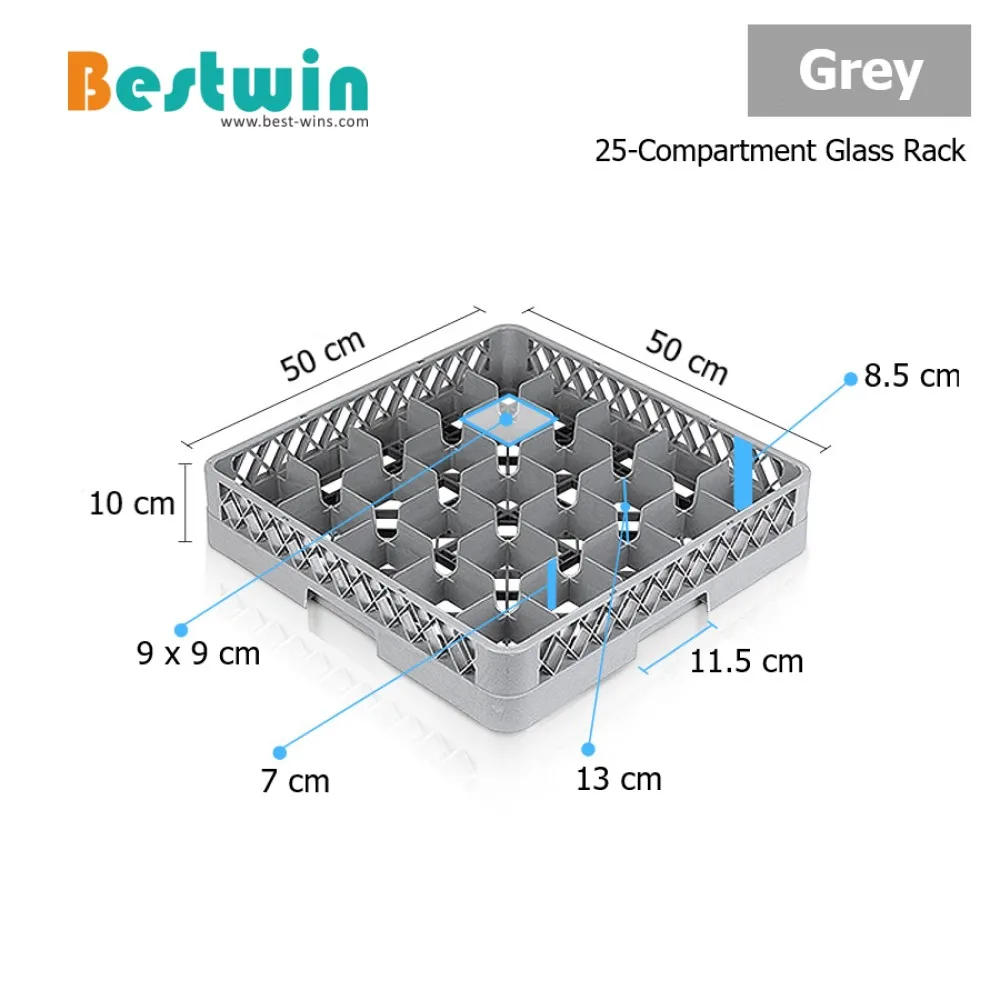 25-Compartment Commercial Kitchen Glass Rack Dishwasher Basket Plastic Dishwasher Tray