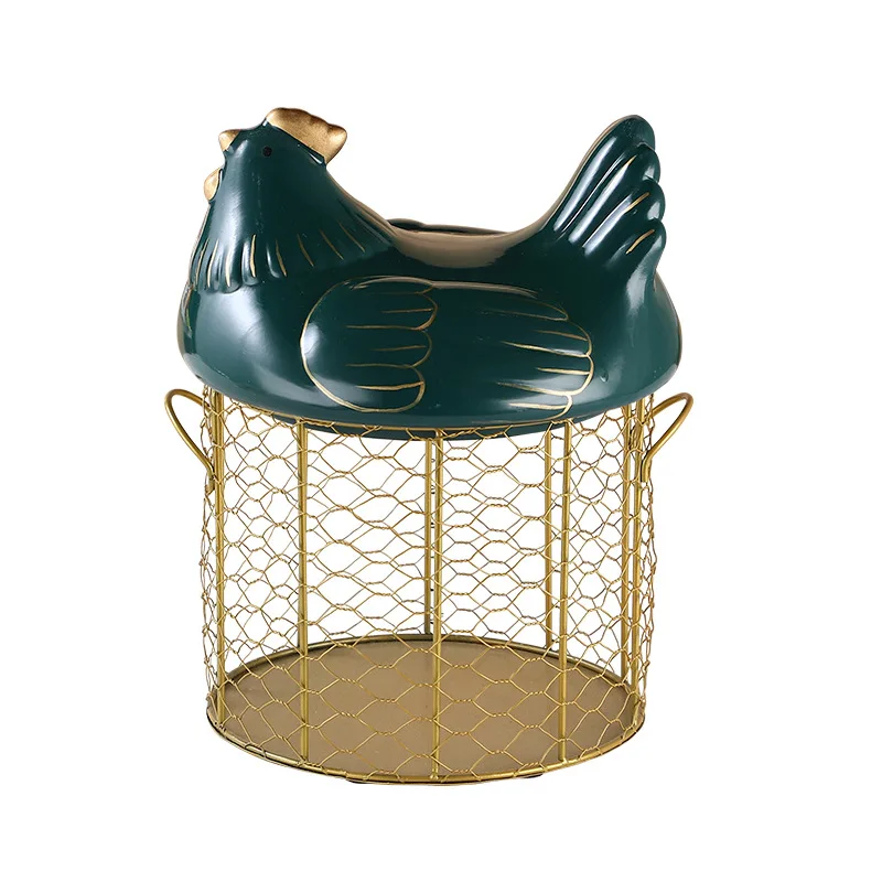 New item 2021 big capacity ceramic chicken egg basket hen wire egg basket green