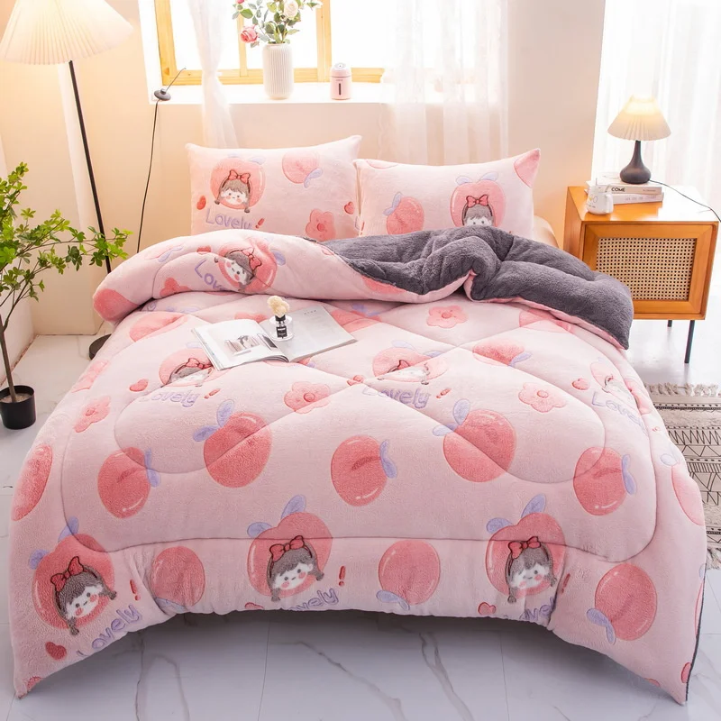 Super Warm Winter Polyester Lamb Cashmere Wool Quilting Comforter Home Soft Thick Bed Quilt