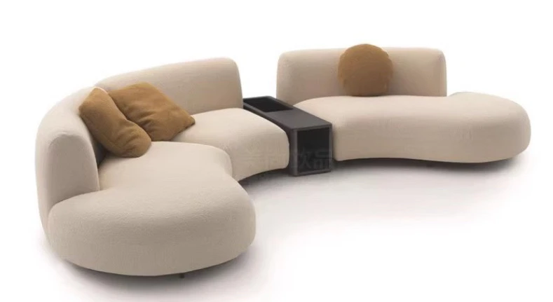 Italian Minimalist Velvet Multi-Seat S-Shape Abnormity Booth Beige Fabric Curved Sofa Set for Living Room or Exhibition Hall