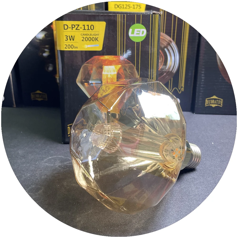 filament 2000k 200lm warm white diamond shape decoration vintage home edison lamp e27 3w gold color light bulb led light