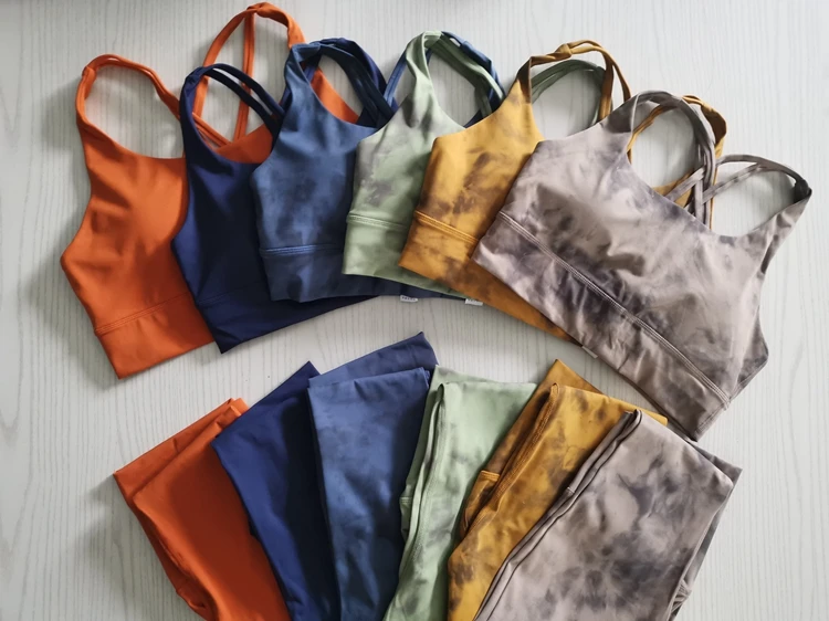 2021 индивидуальный Камуфляжный тренировочный костюм Tie Dye женская спортивная одежда спортивный комплект с бюстгальтером для йоги тренажерного зала фитнеса