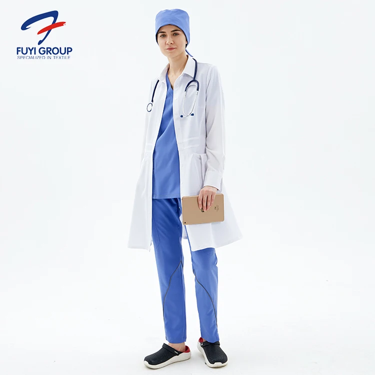 fuyi group top quality wholesale  medica lscrubs dropshipping coton 100% lab coat nursing uniform for unisex