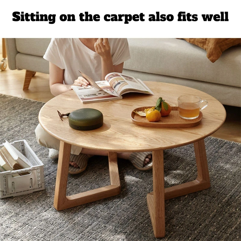 Log Color Low Modern Round Solid Oak Wooden Coffee Table for Coffee Shop