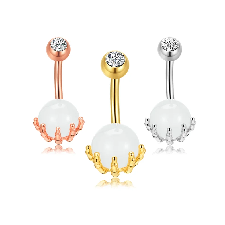 Factory direct sale 316l surgical steel piercing and tatoo supplies belly piercing cool skull hand opal navel piercing bar