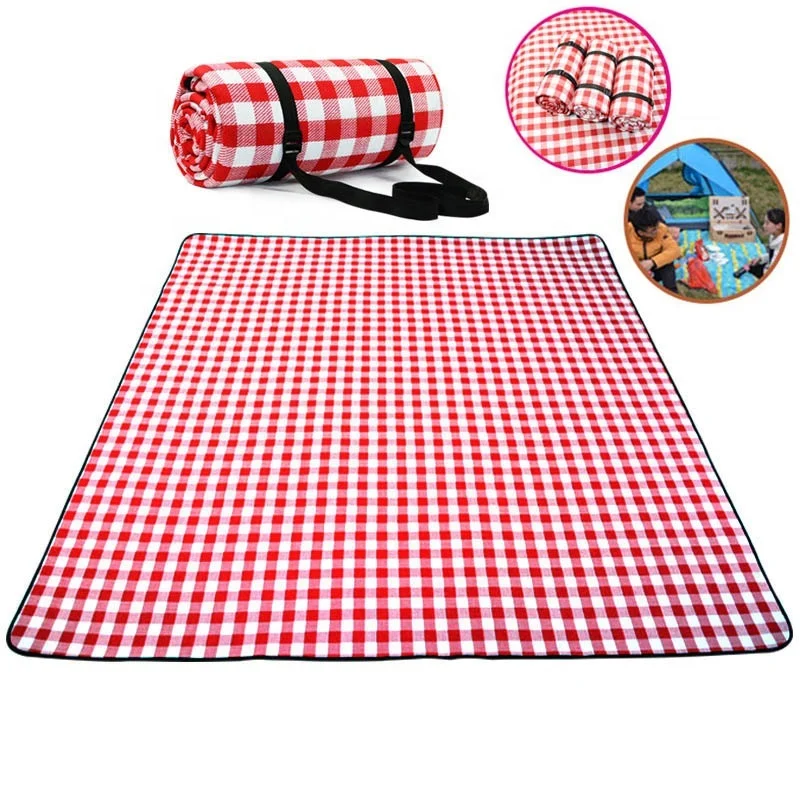 Sample Available Red White Plaid Outdoor Foldable Waterproof Picnic Mat Thicken Soft Portable Camping Travel Beach Blanket