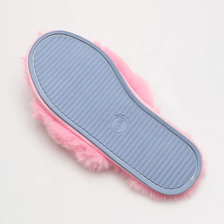 
Winter Women Warm Faux Fur Home Slippers Ladies Cross Soft Plush Furry Female Open Toe Shoes Fashion Woman Slides 