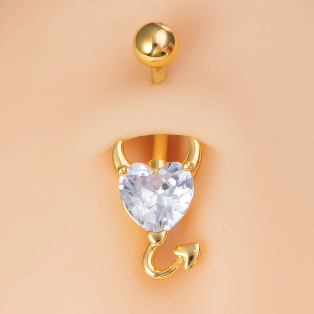 OEM Colorful CZ Zircon Surgical Steel Body Jewelry Belly Piercing Devil Heart Navel Belly Button Rings
