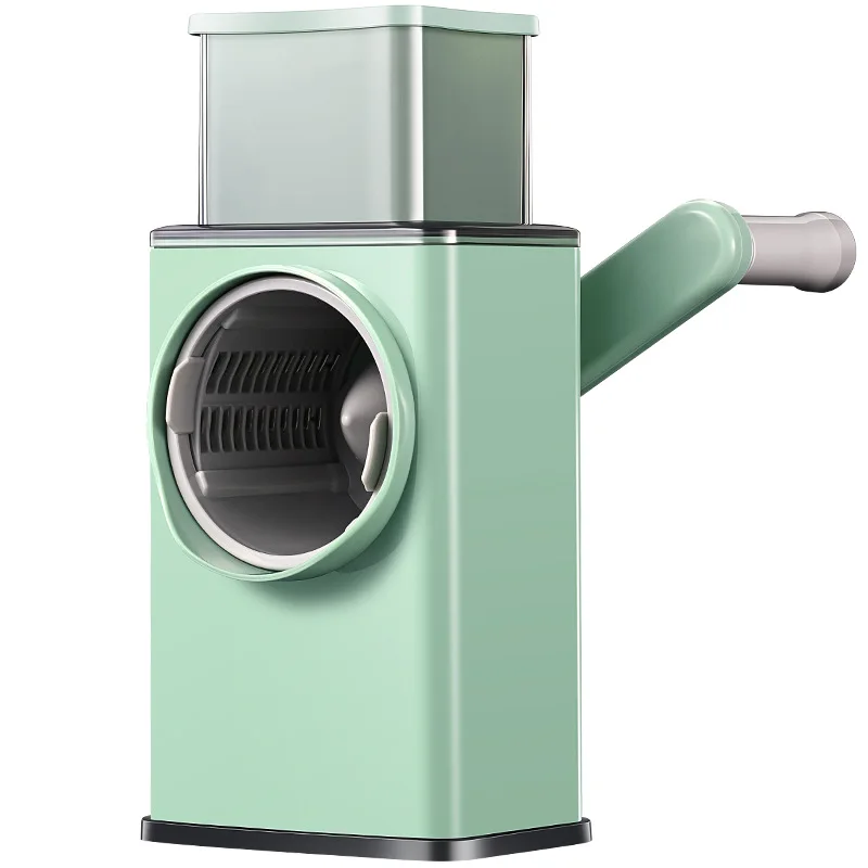 2023 Manual Rotary Cheese Grater Round Vegetable Potato Carrot Mandoline Slicer with Larged Food Feeding Port And Blades