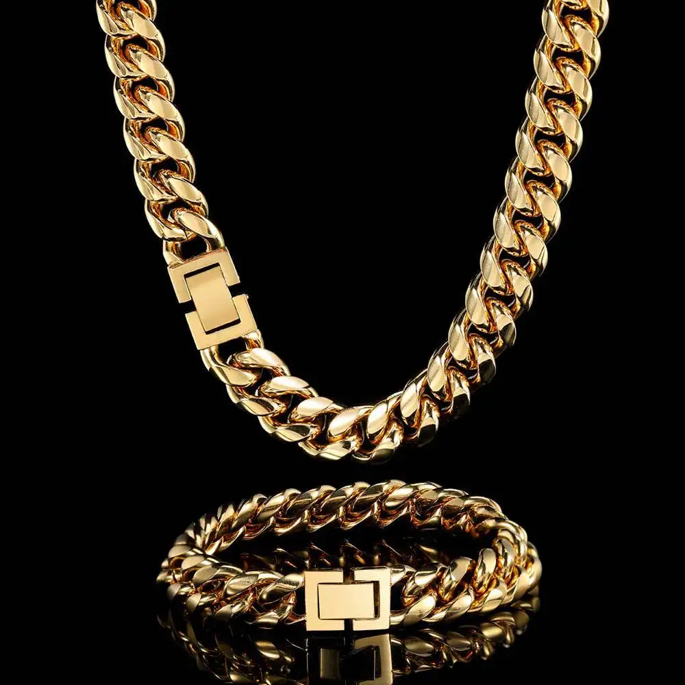 RQ Титан кубинской Cadena de oro Мужская Майами нержавеющая сталь 14k 18k позолоченное ожерелье-цепочка с крупными звеньями цепочка для